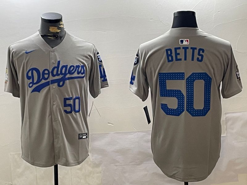 Men Los Angeles Dodgers 50 Betts Grey Game 2024 Nike MLB Jersey style 11207